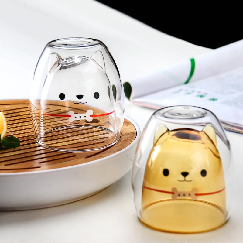 Taza de Vidrio de Animalitos Adorables: Gato, Perro, Oso y Pato