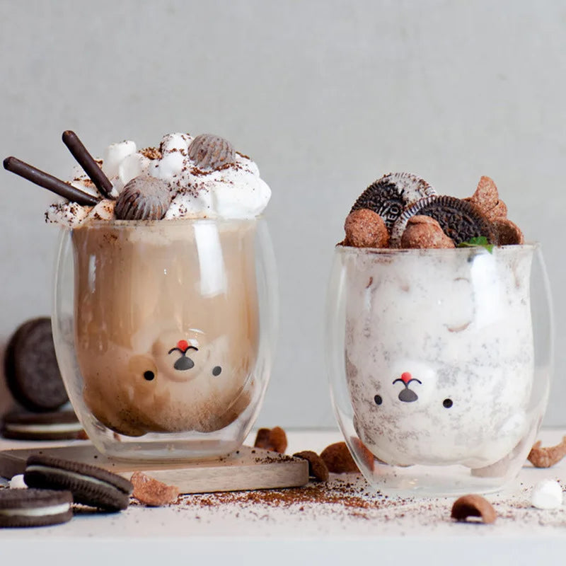 Taza de Vidrio de Animalitos Adorables: Gato, Perro, Oso y Pato