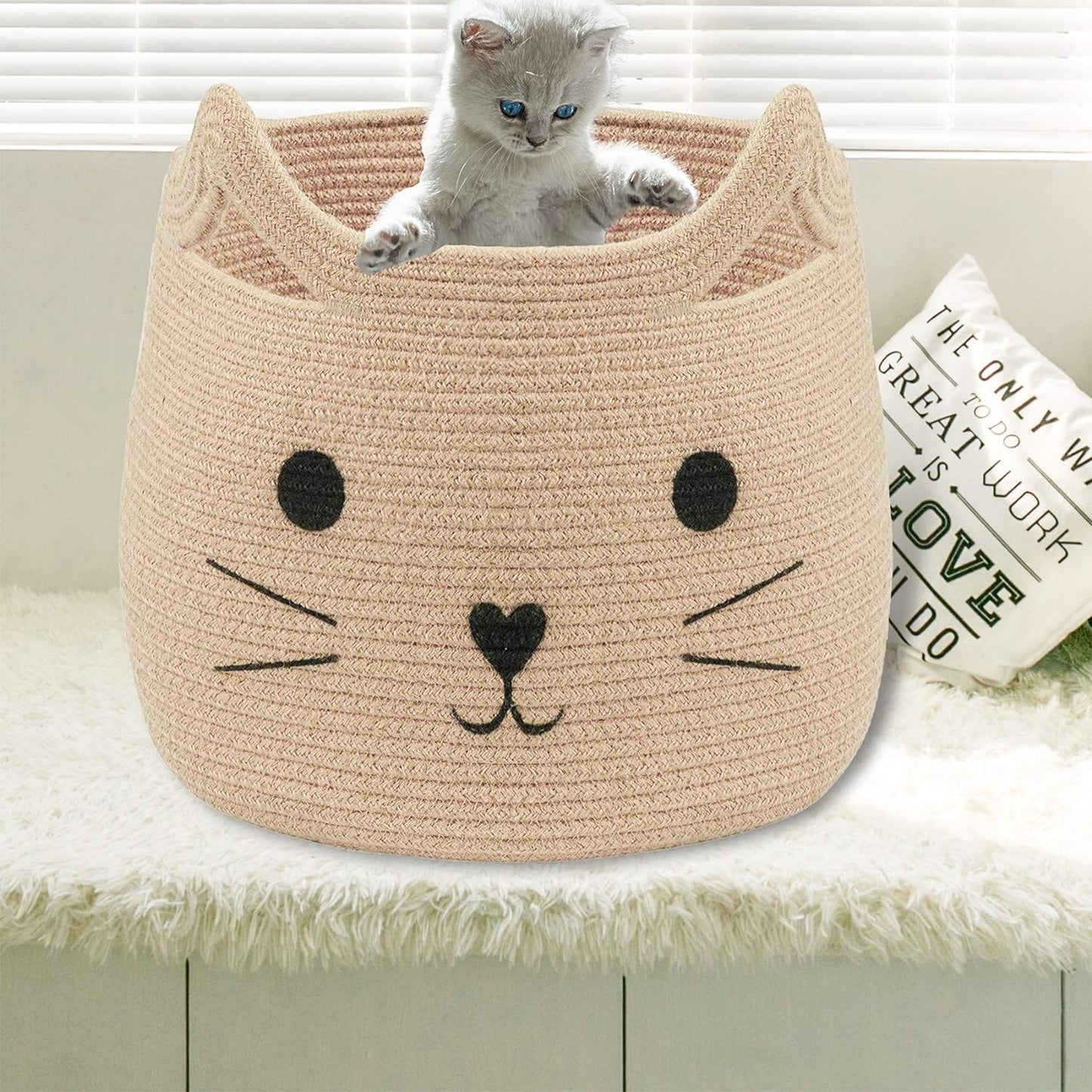 Cesta de Almacenaje Infantil con Diseño de Gato – Algodón 100% Natural