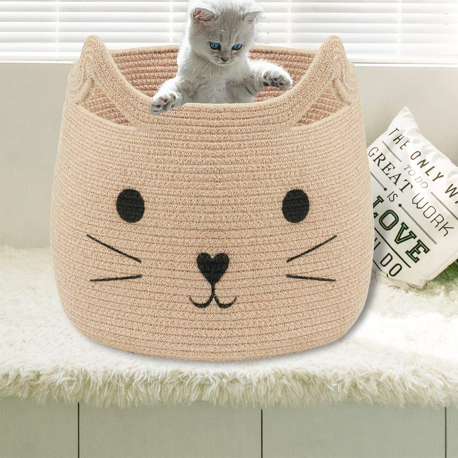 Cesta de Almacenaje Infantil con Diseño de Gato – Algodón 100% Natural