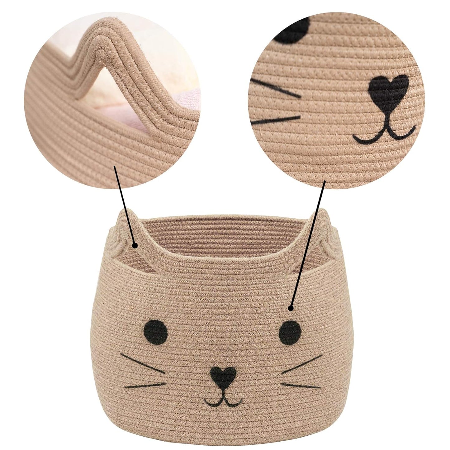 Cesta de Almacenaje Infantil con Diseño de Gato – Algodón 100% Natural