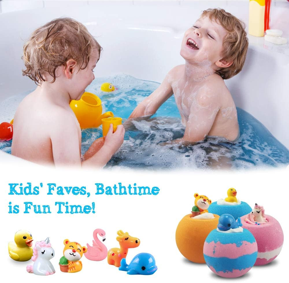  Set de Bombas de Baño Infantiles con Juguete Sorpresa – 6 Aromas Frutales, Veganas y Divertidas – Regalo Perfecto para Niños