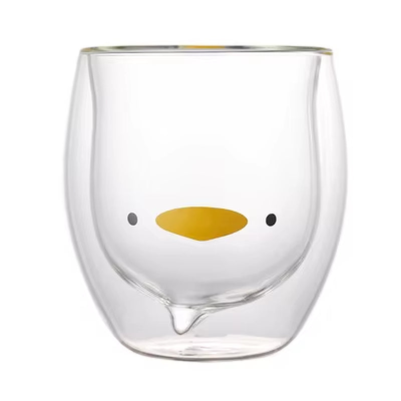 Taza de Vidrio de Animalitos Adorables: Gato, Perro, Oso y Pato