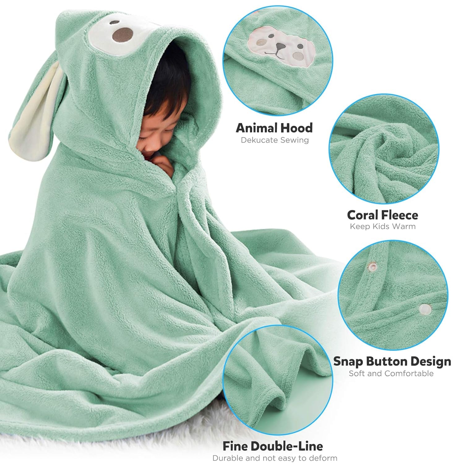 Toalla con Capucha para Bebé – Ultrasuave, Absorbente y de Gran Tamaño (70x140 cm) – Felpa Coral Verde