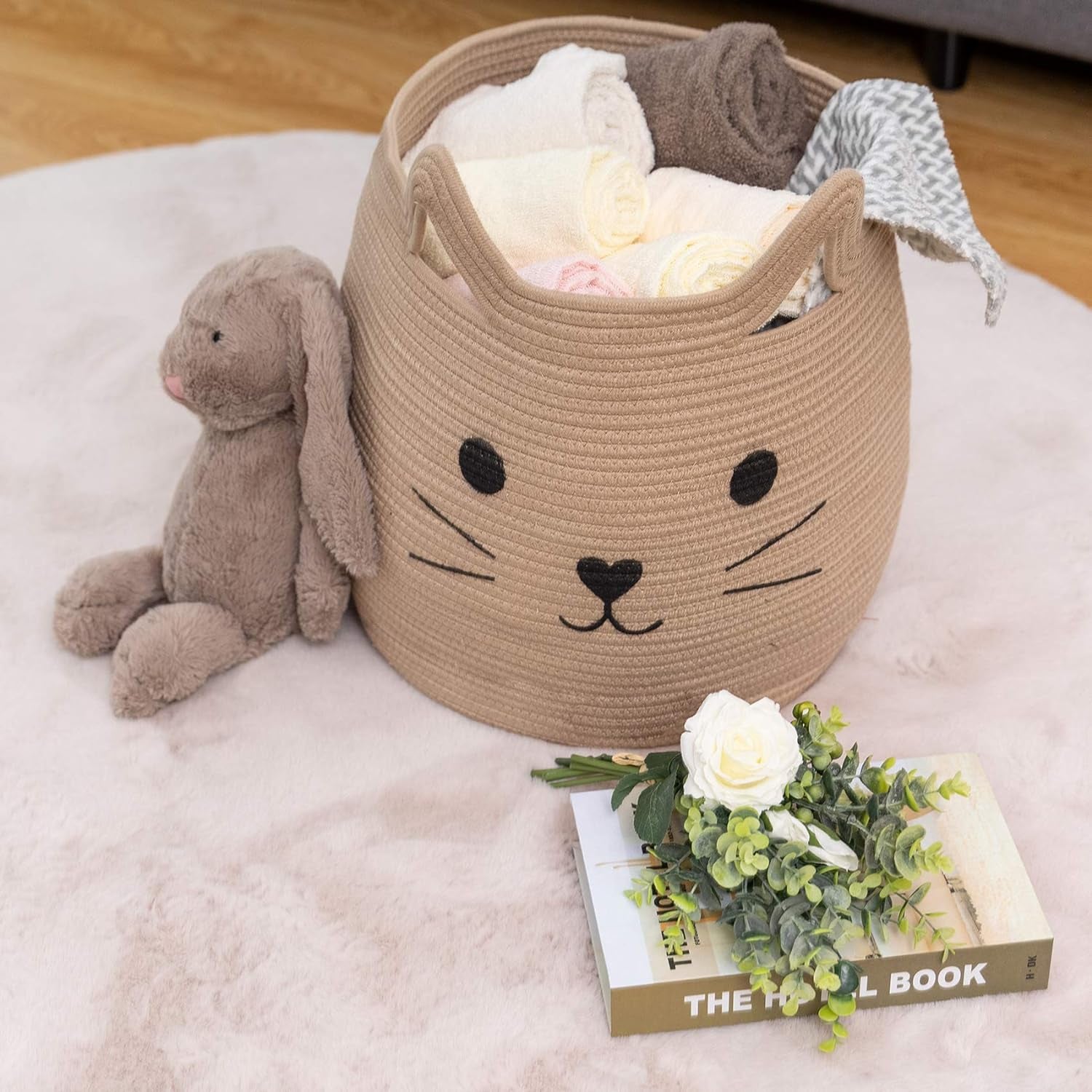 Cesta de Almacenaje Infantil con Diseño de Gato – Algodón 100% Natural