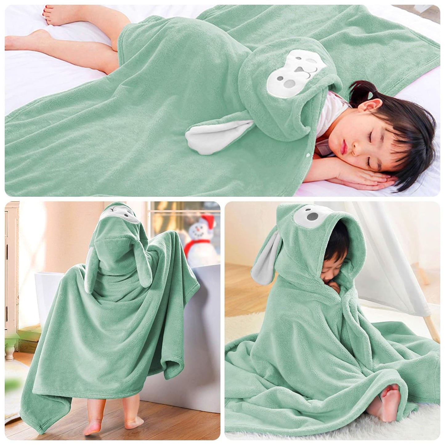 Toalla con Capucha para Bebé – Ultrasuave, Absorbente y de Gran Tamaño (70x140 cm) – Felpa Coral Verde