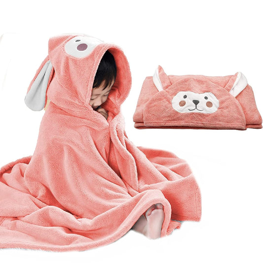 Toalla Infantil con Capucha Animal – Ultrasuave y Absorbente de Felpa Coral (70 x 140 cm) Felpa Rosa
