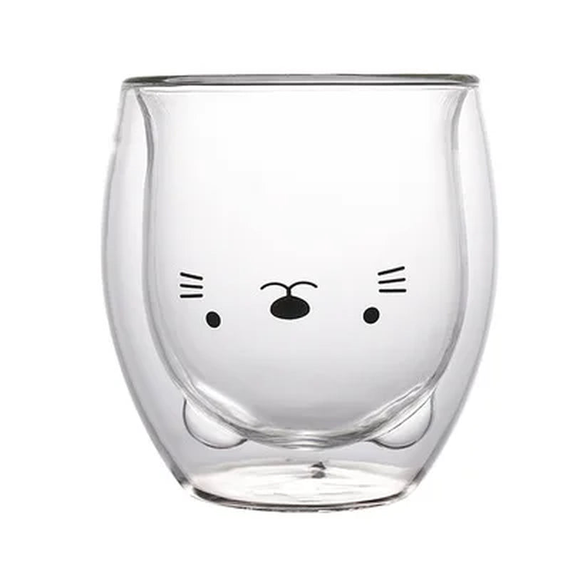 Taza de Vidrio de Animalitos Adorables: Gato, Perro, Oso y Pato